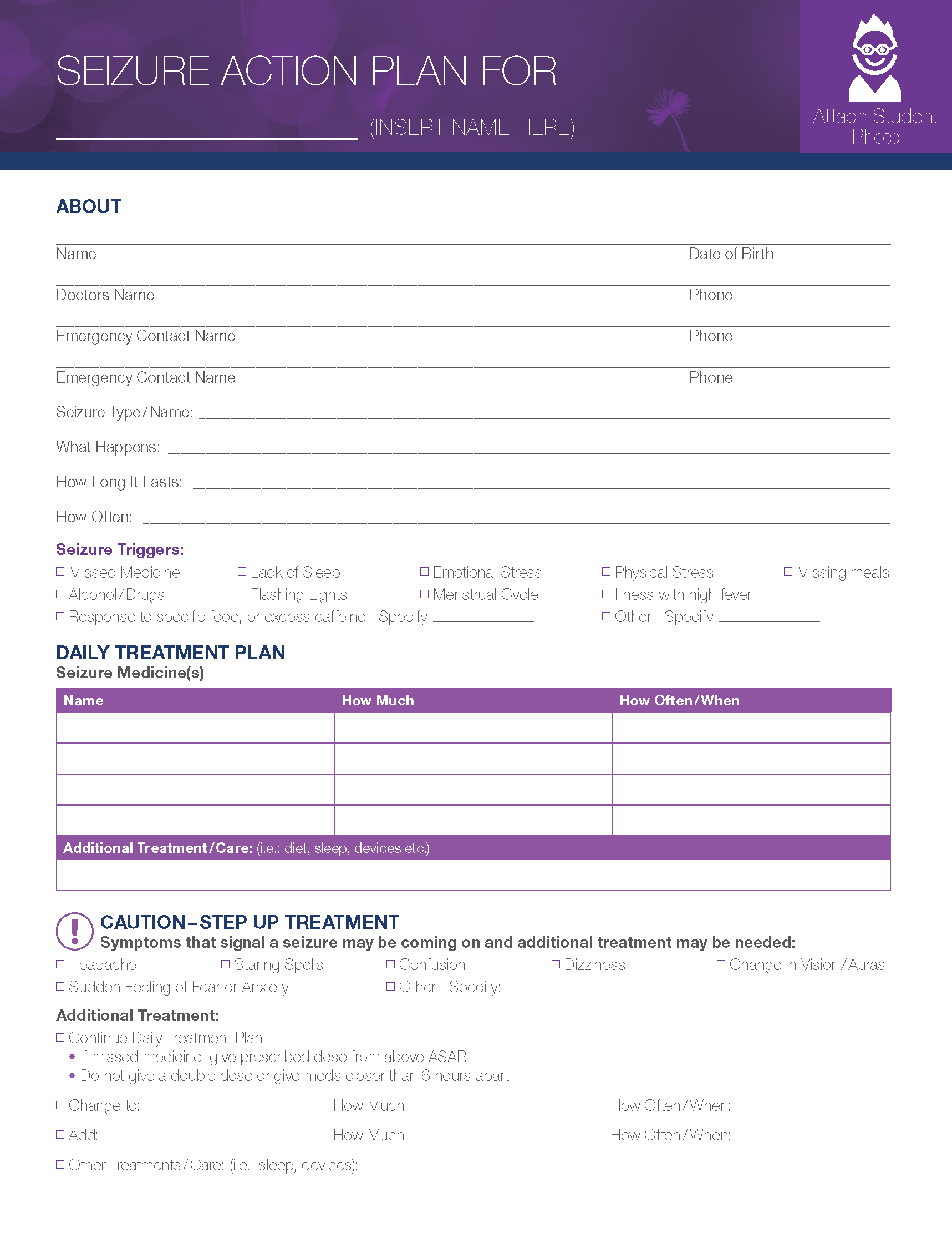 Seizure Action Plan Template