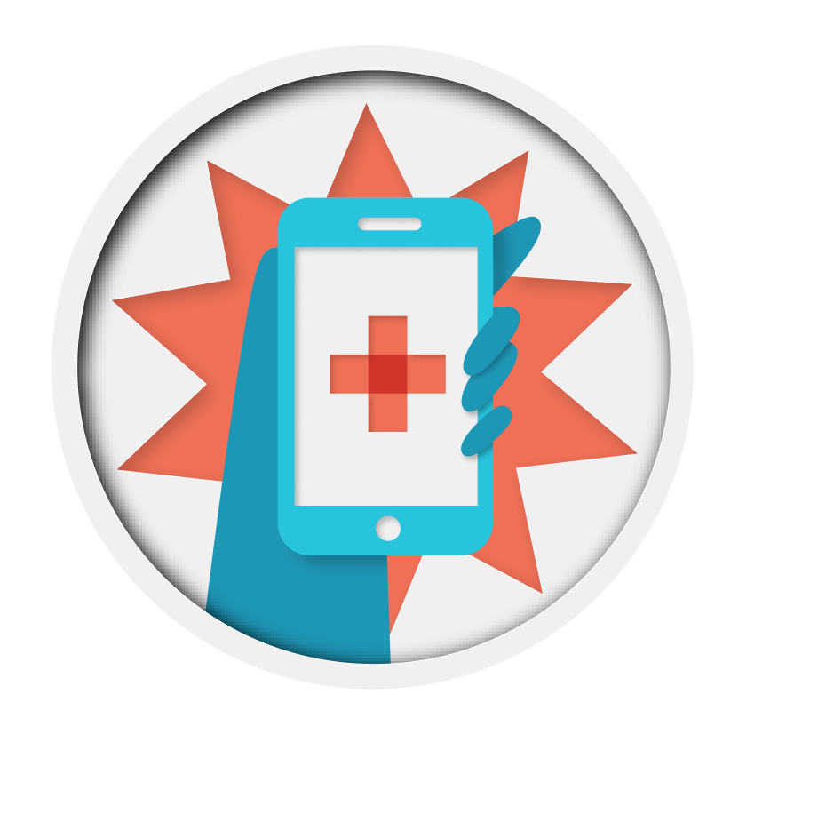 Hand holding phone with medical cross